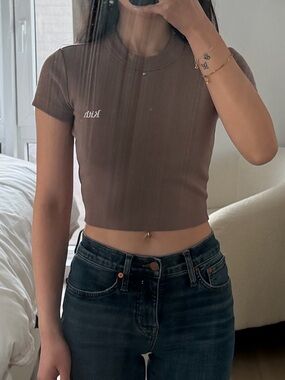 Kith Brown Ribbed Crop Tee Mulberry